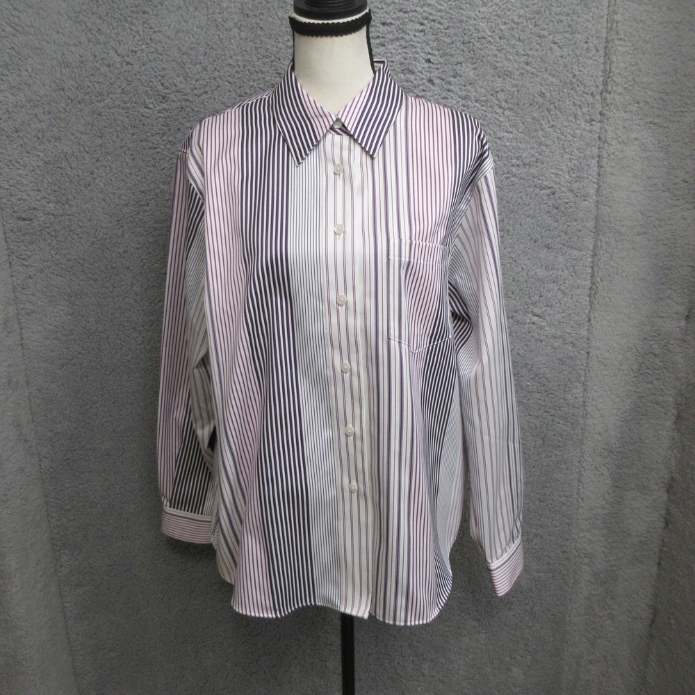 Foxcroft Striped Shirt Women 18P Purple Wrinkle Free Officecore Business Casual